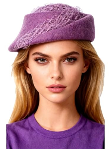 Small Top Hats for Women Elegant Winter Vintage Beret Wool Felt Fedoras Ladies Luxury Wedding and Church Cap Female - color: Purple 1