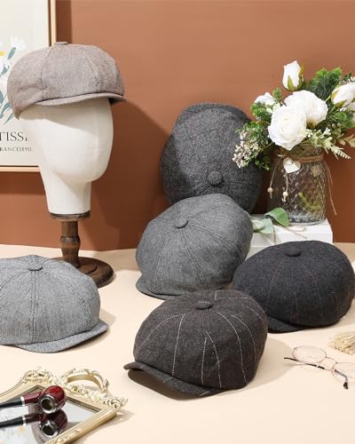 Suhine 6 Pcs Newsboy Cap for Men Octagonal Hat 8 Panel - style: Classic