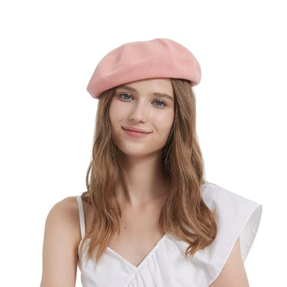 Summer French Beret Breathable Thin Beret Hat Solid Color Beanie for Women Lady - color: Pink