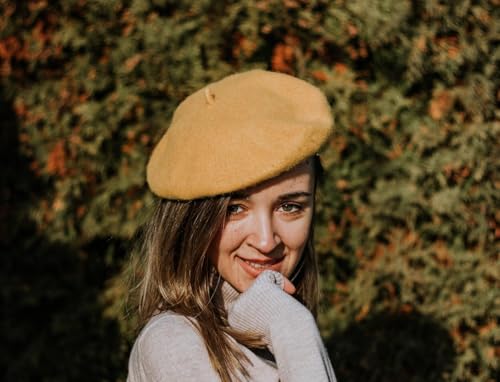 Lanzom Wool Blend Women Beret Hat French Beret Cap Winter Fashion Solid Color Hat for Women Girls Lady - color: Camel
