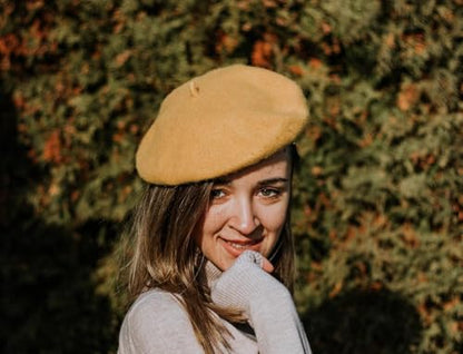 Lanzom Wool Blend Women Beret Hat French Beret Cap Winter Fashion Solid Color Hat for Women Girls Lady - color: Camel