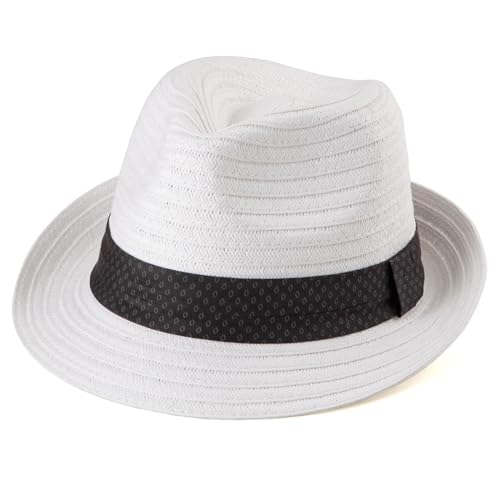 LADYBRO Straw Trilby Hat for Men Summer Sun Fedoras Beach Panama Adjustable - color: 003 White, size: Medium-Large