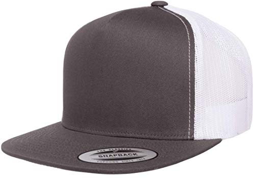 Yupoong 5-Panel YP Classic Trucker Cap | High Profile Flat Visor Snapback - color: Charcoal/White