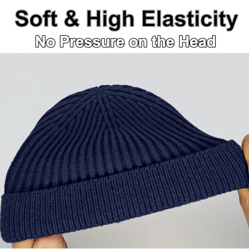 vidsel Thin Wool Fisherman Beanie for Men Short Knit Cuff Trawler Watch Hat - color: 1pcs-navy Blue