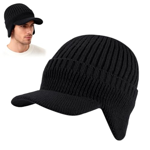 Cozy Head Beanies for Women Men, 2026 New Cozyhead Hats with Brim and Ear Flaps Outdoor Winter Warm Knitted Black