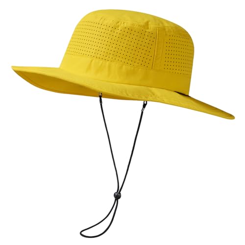 UPF 50+ Bucket Sun Hat with Laser Perforated Mesh Cooling Adjustable Breathable Lightweight for Outdoor Men Women - color: Yellow
