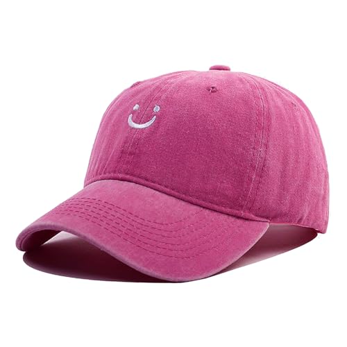Smile Face Baseball Cap, Vintage Distressed Cotton Dad Hat for Women Men - color: Retro Rose
