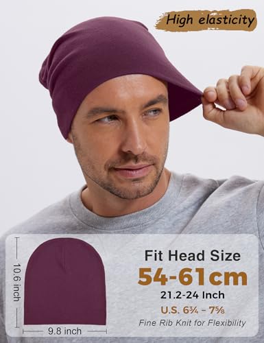 100% Cotton Thin Beanie Hat Women Men Soft Slouchy Chemo Skull Cap - color: 1pc Purple