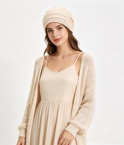 Crochet Slouchy Beanie Hat Turbans Headware for Women - color: Bea17 - Beige