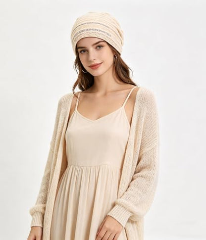 Crochet Slouchy Beanie Hat Turbans Headware for Women - color: Bea17 - Beige