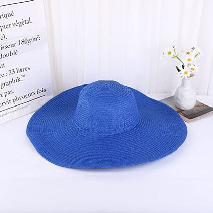 Big Beach Hats for Women Foldable Summer Wide Brim Packable Oversized Sun Hat Lady Girl Travel Straw Cap - color: Dark Blue