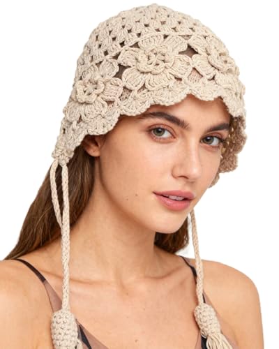 MINGSEECESS Women Girls Knitted Beanie Hat Crochet Braided Knit Warmer Cap Skiing Snowboarding Ear Flap Hats - color: Knitted-beige