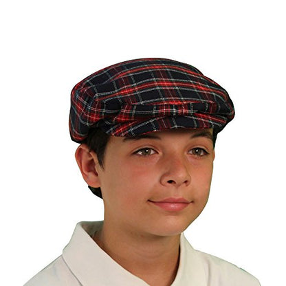 Plaid Flat Golf Cap: 'Par 5' - color: Navy Stewart