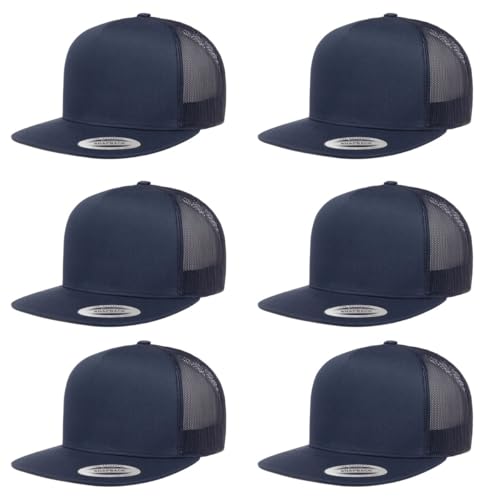 Yupoong 5-Panel YP Classic Trucker Cap | High Profile Flat Visor Snapback - color: Navy
