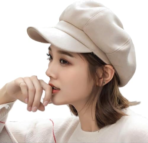 Women Wool-Blend Newsboy-Cap Gatsby Ivy Painter Hat Pageboy Caps - color: Beige