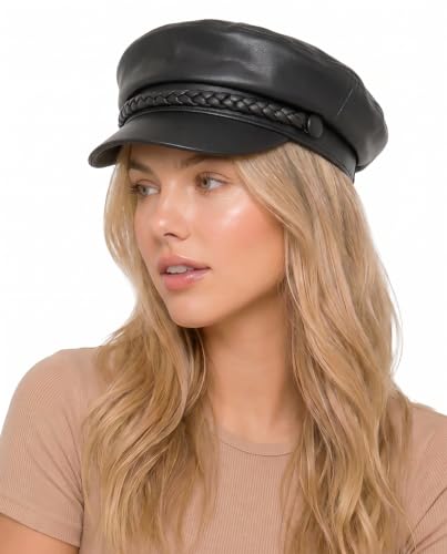 C.C Cotton Fisherman Cap for Women – Classic Fiddler Hat, Lightweight Breathable Cotton, Trendy Greek Fisherman Style - color: Faux Leather-brown