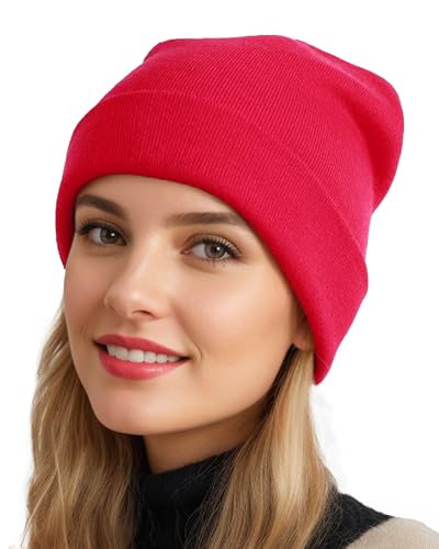 Womens Satin Lined Beanie Wool Silk Lining Slouchy Warm Skull Cap - color: 1pcs Red
