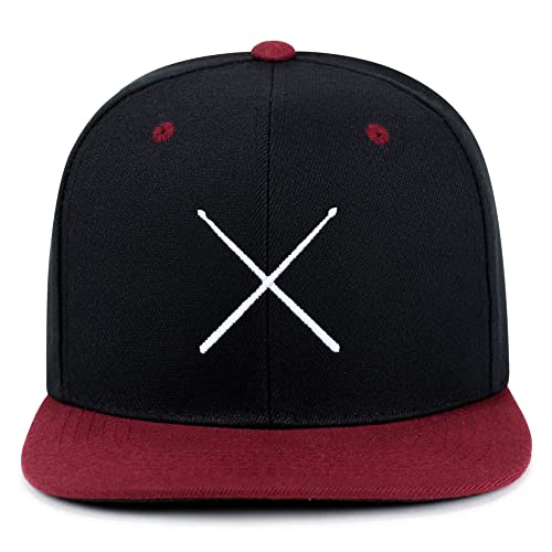 JPAK Drum Stick Hip-Hop Snapback Hat Embroidered Baseball Cap Drummer - color: 19. Black/Maroon