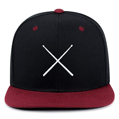 JPAK Drum Stick Hip-Hop Snapback Hat Embroidered Baseball Cap Drummer - color: 19. Black/Maroon