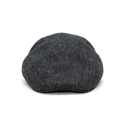 Sterkowski Ivy Five | Harris Tweed Flat Cap for Men and Women | Classic Elegant Warm 5 Panels Ivy - color: Black/Anthracite Herringbone, size: 7 1/8