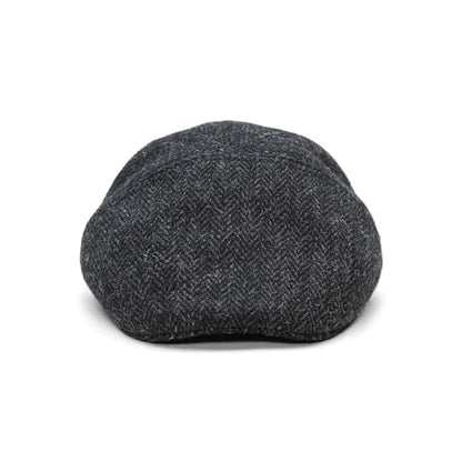 Sterkowski Ivy Five | Harris Tweed Flat Cap for Men and Women | Classic Elegant Warm 5 Panels Ivy - color: Black/Anthracite Herringbone, size: 7 1/8