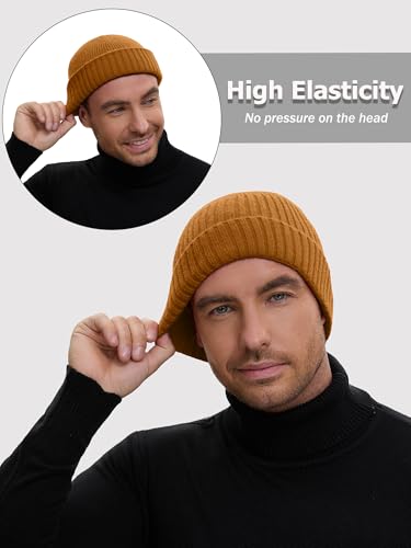 Wool Short Fisherman Beanie for Men Women Double Cuffed Skull Caps - color: 1pcs-golden Brown