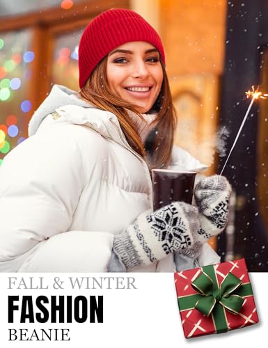 Fleece Lined Wool Short Fisherman Beanie Men Women Cuff Winter Hat - color: 1pc-red