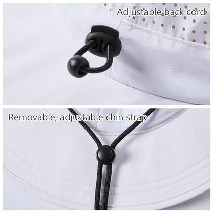 UPF 50+ Bucket Sun Hat with Laser Perforated Mesh Cooling Adjustable Breathable Lightweight for Outdoor Men Women - color: White