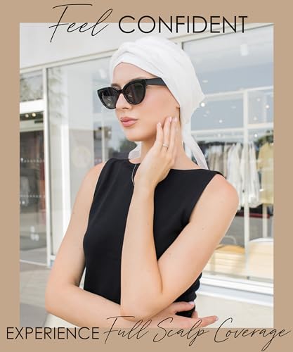 CAPLORD Chemo Headwrap for Women Turban Headwear for Cancer Patients Skull Cap Hair Loss Cover Lightweight Head Covering Hat - color: White