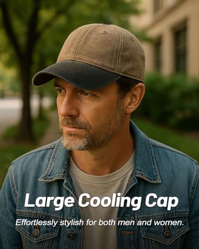 Zylioo XXL Baseball Cap for Big Heads Men Women, Washed Denim Dad Hat - color: Khaki-black, size: X-Large-XX-Large