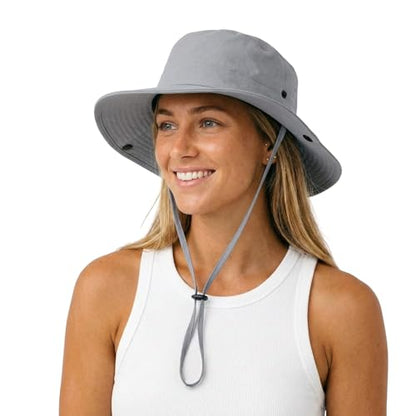 Summer Sun Hat for Women Wide Brim Outdoor Waterproof Hat Foldable Lightweight Hiking Cowboy Bucket Hat UPF 80+ - color: Dark Gray
