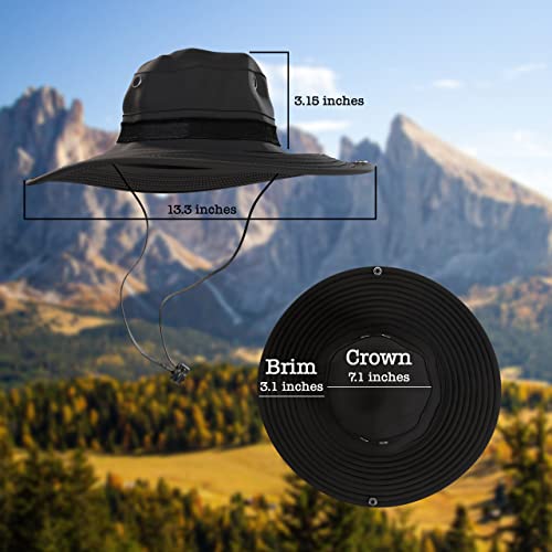 BaHoki Essentials Military Style Bucket Hat - Camo Outdoor Hat with Adjustable Strap - Wide Brim Safari Hat - style: Black