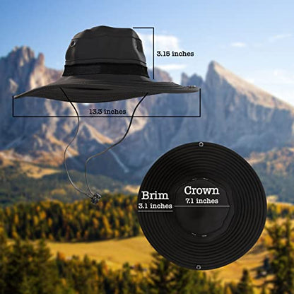 BaHoki Essentials Military Style Bucket Hat - Camo Outdoor Hat with Adjustable Strap - Wide Brim Safari Hat - style: Black
