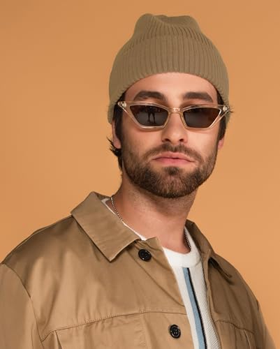 KBETHOS Made in USA Classic Men's Women's Cuffed Folded Acrylic Knit Beanie Hat Solid Unisex Cold - color: Khaki Solid Long Beanie