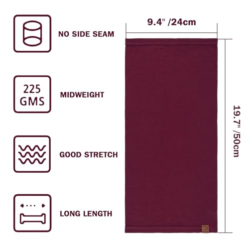 ACUSHLA 100% Merino Wool Neck Gaiter Men Women Winter Ski Face Mask Scarf - color: Crimson 219