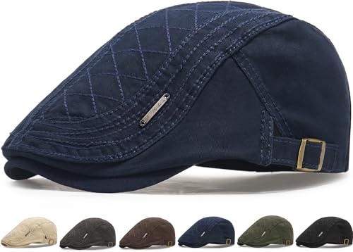 Initlove Mens Newsboy Cap Cotton Ivy Hat Beret Hats for Driving - color: A Navy