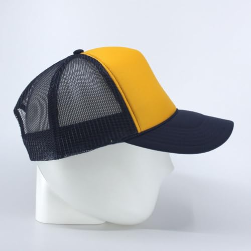 High Crown Foam Mesh Camouflage Tri-Color Oak Leaves Trucker Hat Baseball Cap - color: Navy/Gold/Navy