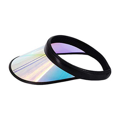 Surkat Women Sun Visors Hologram Wide Brim Thicker Sweatband UV Protective Sportswear Visors Sunhat - color: Black Iridescence