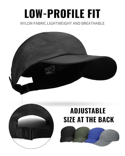 Croogo 5 Panel Running Hat Quick Dry Baseball Cap Sun UV Sports Outdoor Cap - color: Wbbc3-black