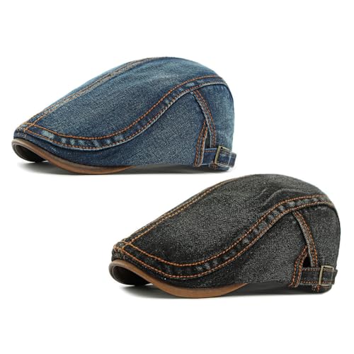 2 Pack Men's Plaid Cotton Flat Newsboy Ivy Cabbie Golf Gatsby Cap Hat - color: 933bb
