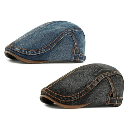 2 Pack Men's Plaid Cotton Flat Newsboy Ivy Cabbie Golf Gatsby Cap Hat - color: 933bb