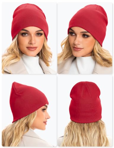 ROYBENS 100% Cotton Cuffless Beanie for Men Women Knit Fisherman Skull Cap - color: Red