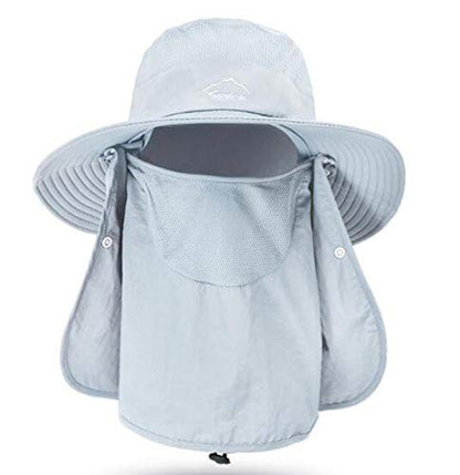 Fishing Hat for Men & Women, Sun Protection Hat with Face Cover & Neck Flap - color: Grey