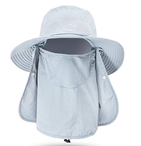 Fishing Hat for Men & Women, Sun Protection Hat with Face Cover & Neck Flap - color: Grey