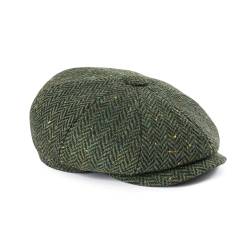 FEINION Men 8 Panel Herringbone Wool Newsboy Cap - color: Flecked Green, size: 7 1/2