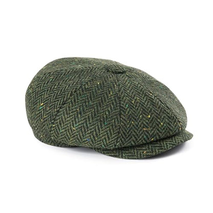 FEINION Men 8 Panel Herringbone Wool Newsboy Cap - color: Flecked Green, size: 7 1/2