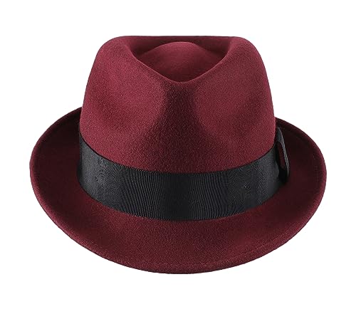 Home Prefer Men's Wool Felt Winter Hat Short Brim Fedora Hat - color: Burgundy, size: 7 1/8