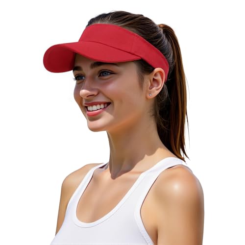 American Trends Sun Visor Hat for Women, Lightweight Quick-Dry Golf Visor - color: Red