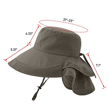 Womens Sun Hat UPF 50+ Wide Brim and Ponytail Hole, Hiking Safari Hat with Neck Flap… - color: Army Green