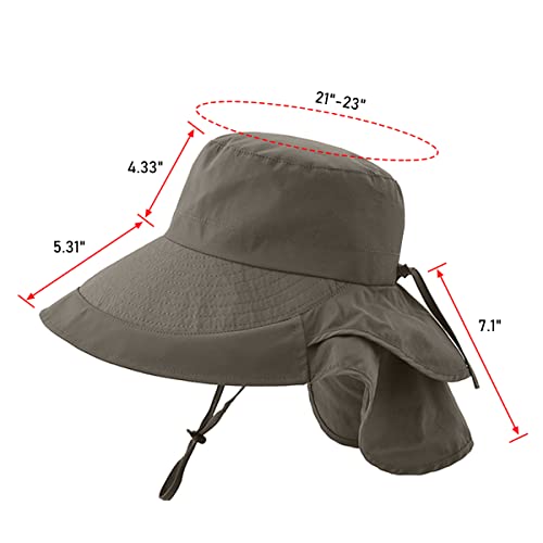 Womens Sun Hat UPF 50+ Wide Brim and Ponytail Hole, Hiking Safari Hat with Neck Flap… - color: Beige & Army Green